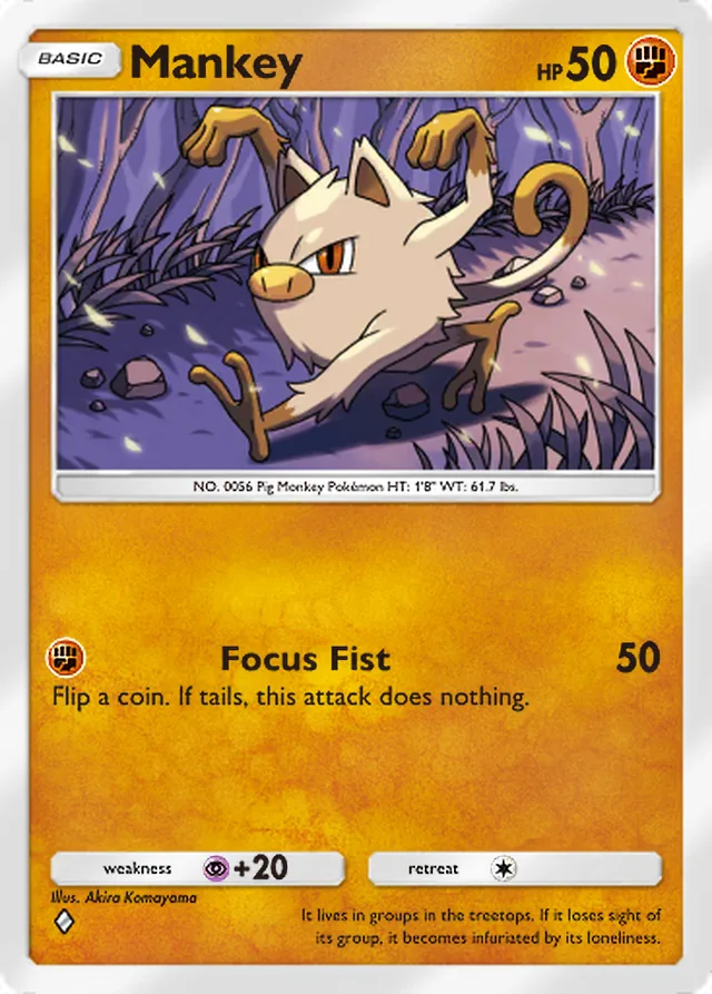 Mankey, Mythical Island #041, Basic Fighting Pokémon, illustrated by Akira Komayama