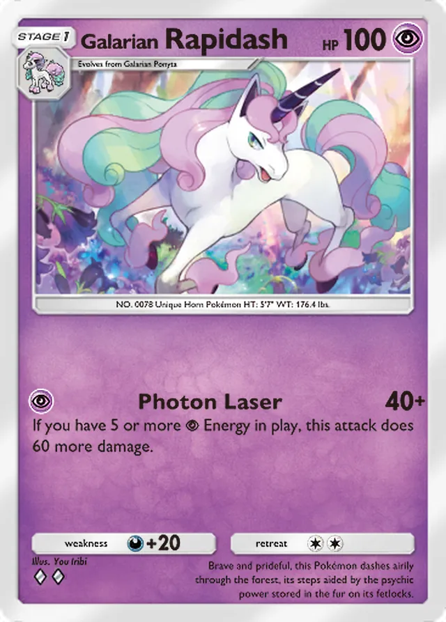 Galarian Rapidash, Fantastical Parade #059, Stage 1 Psychic Pokémon, illustrated by You Iribi