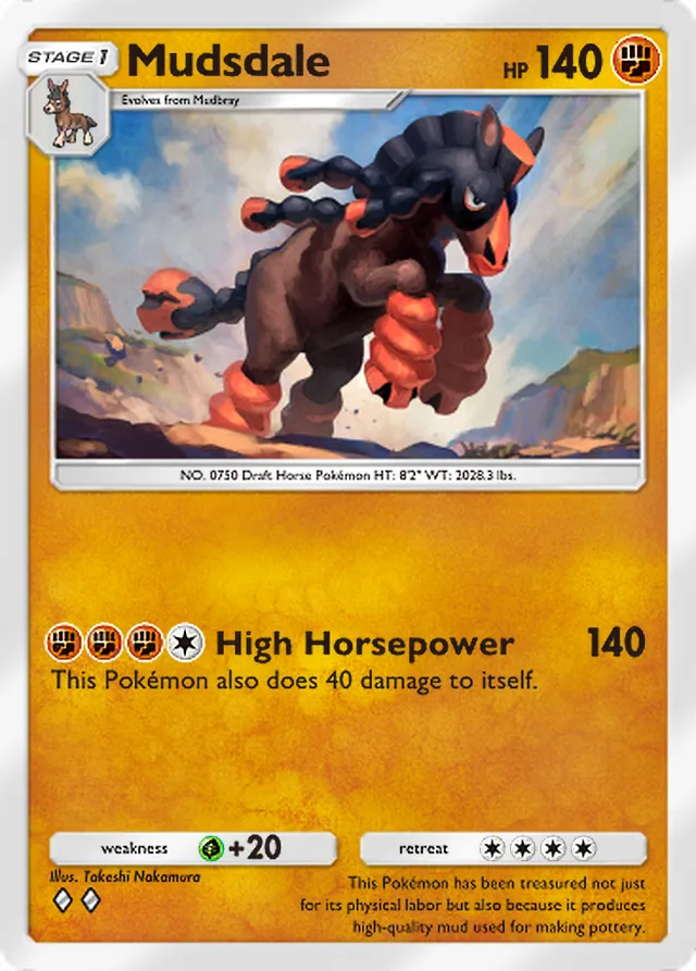Mudsdale, Celestial Guardians #103, Stage 1 Fighting Pokémon, illustrated by Takeshi Nakamura