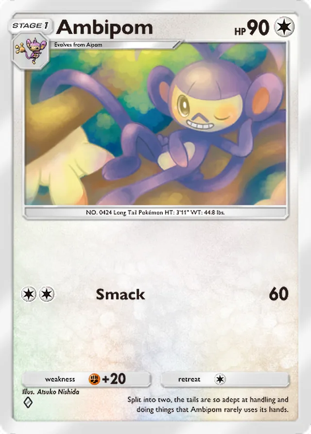 Ambipom, Ruler of the Skies #133, Stage 1 Colorless Pokémon, illustrated by Atsuko Nishida