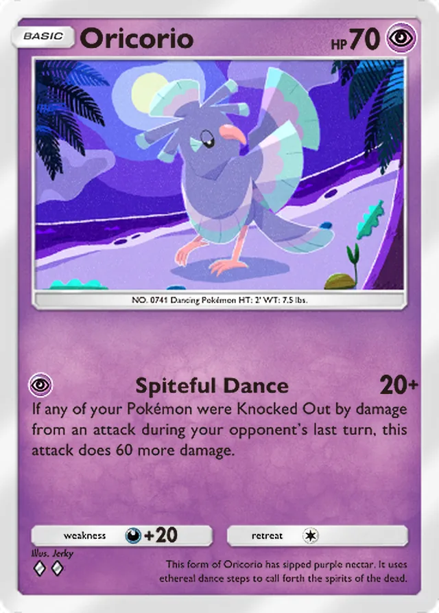 Oricorio, Celestial Guardians #077, Basic Psychic Pokémon, illustrated by Jerky