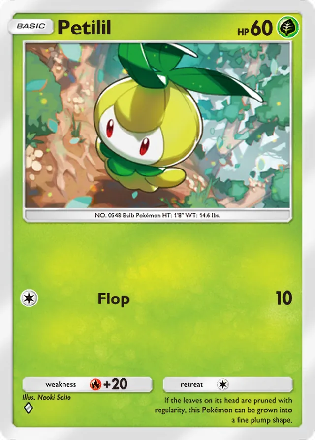 Petilil, Mega Rising #017, Basic Grass Pokémon, illustrated by Naoki Saito