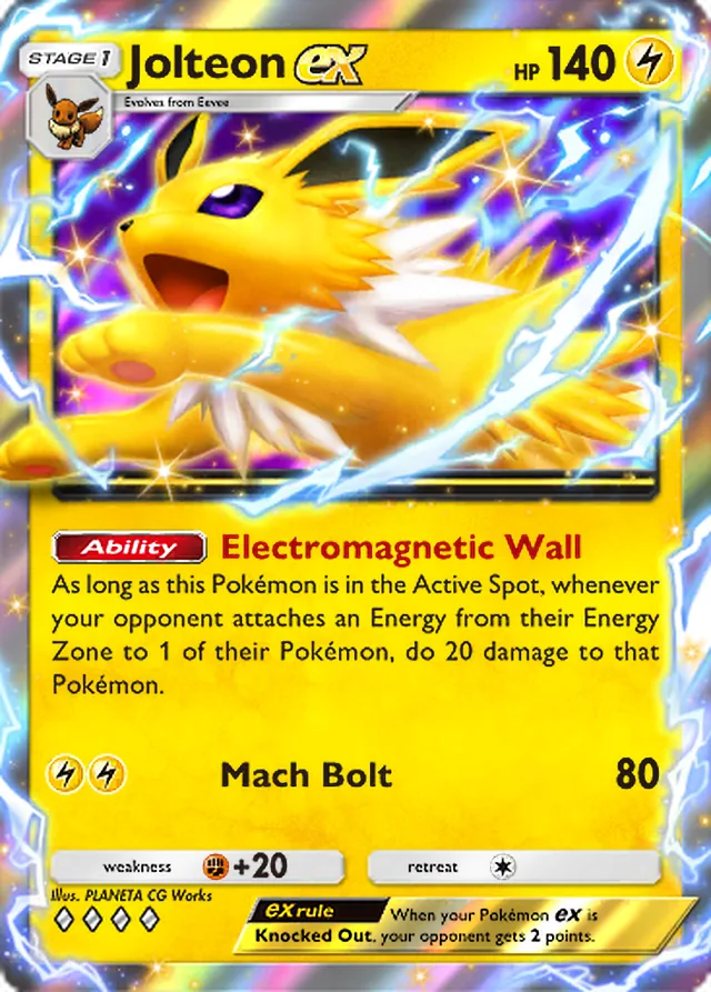 Jolteon ex, Mega Rising #081, Stage 1 Lightning Pokémon, illustrated by PLANETA CG Works