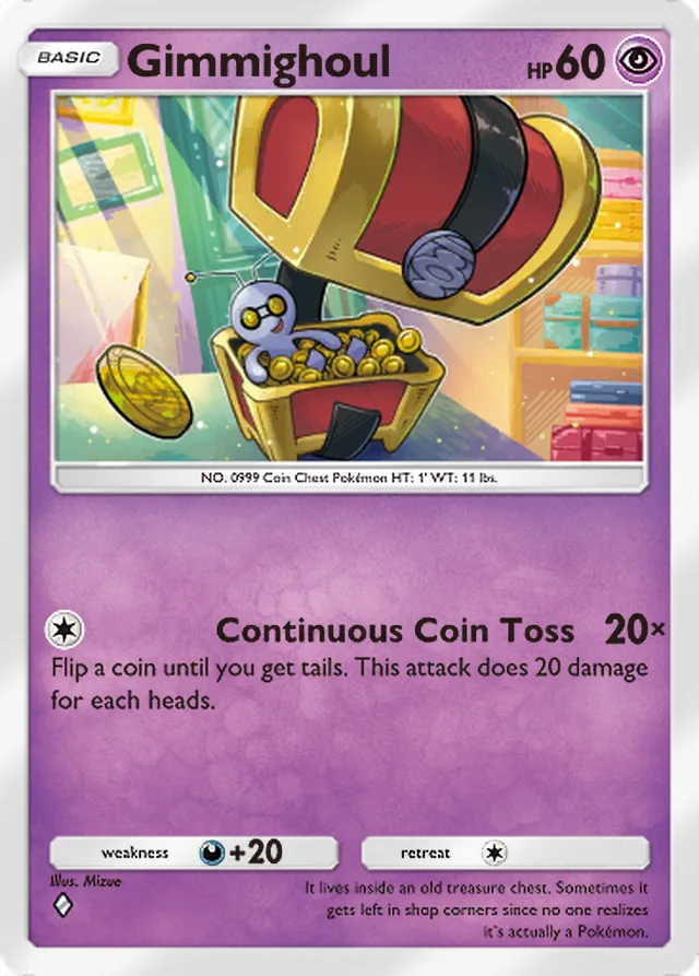 Gimmighoul, Paldean Wonders #054, Basic Psychic Pokémon, illustrated by Mizue