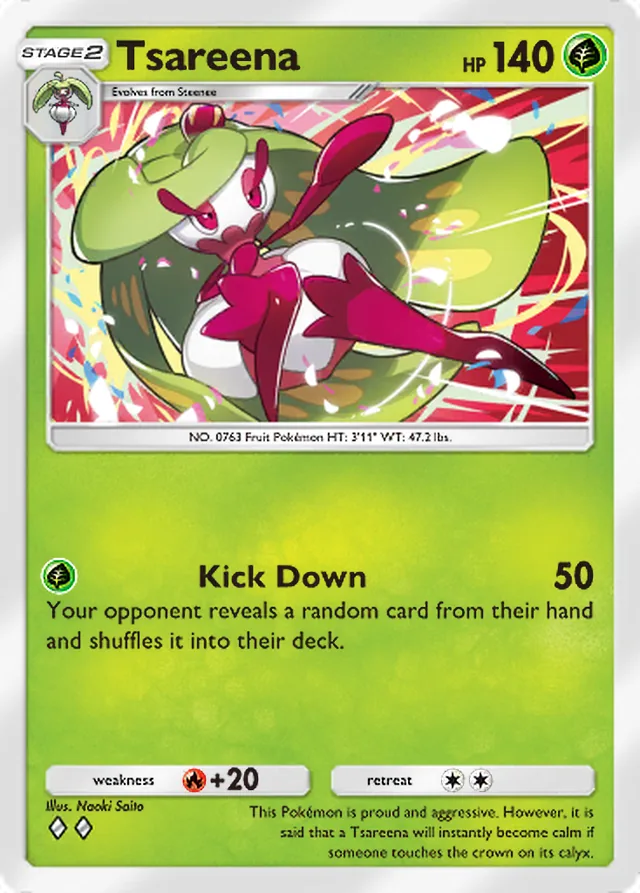 Tsareena, Eevee Grove #005, Stage 2 Grass Pokémon, illustrated by Naoki Saito