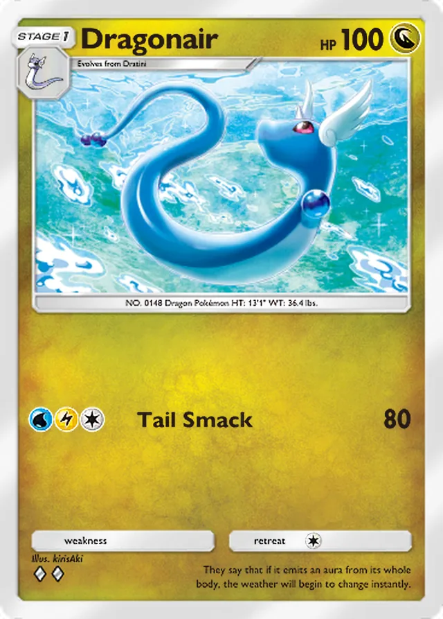 Dragonair, Genetic Apex #184, Stage 1 Dragon Pokémon, illustrated by kirisAki