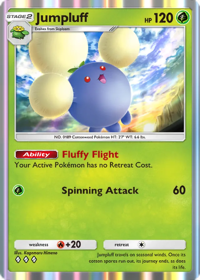 Jumpluff, Wisdom of Sea and Sky #015, Stage 2 Grass Pokémon, illustrated by Kagemaru Himeno