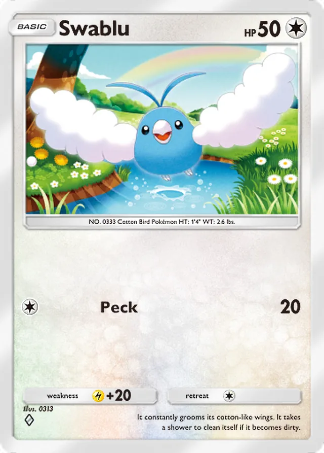 Swablu, Secluded Springs #064, Basic Colorless Pokémon, illustrated by 0313