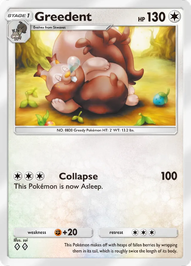 Greedent, Everyday Wonders #063, Stage 1 Colorless Pokémon, illustrated by sui