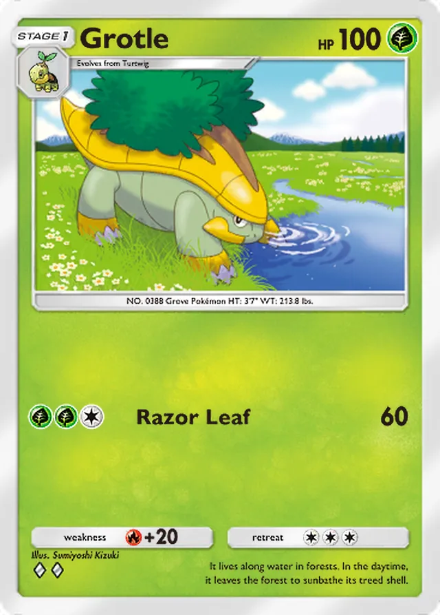 Grotle, Space-Time Smackdown #011, Stage 1 Grass Pokémon, illustrated by Sumiyoshi Kizuki