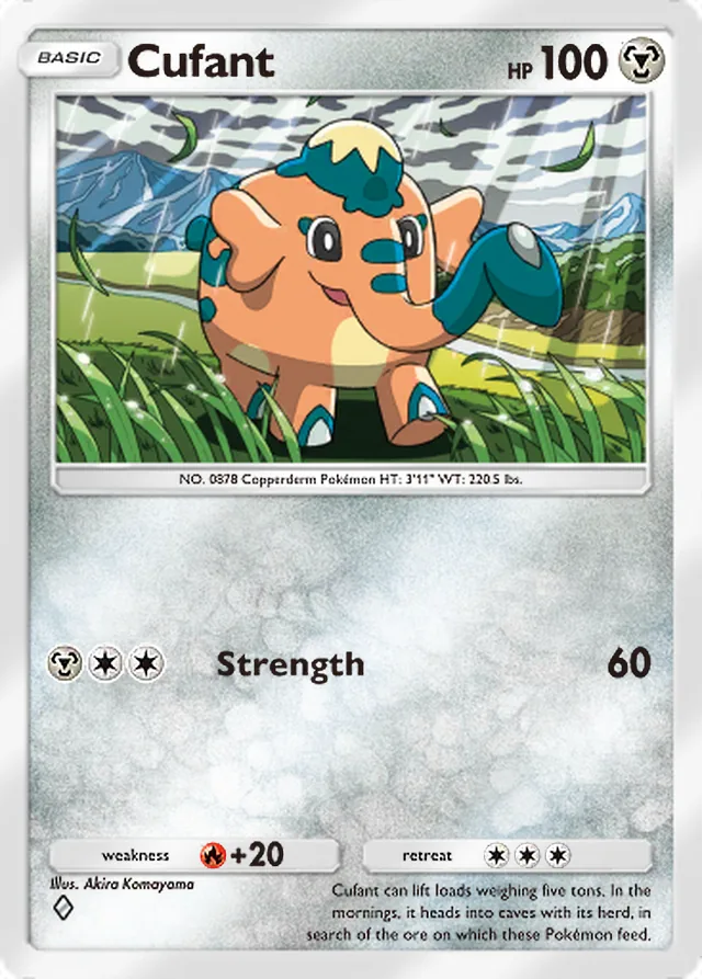 Cufant, Paradox Drive #049, Basic Metal Pokémon, illustrated by Akira Komayama