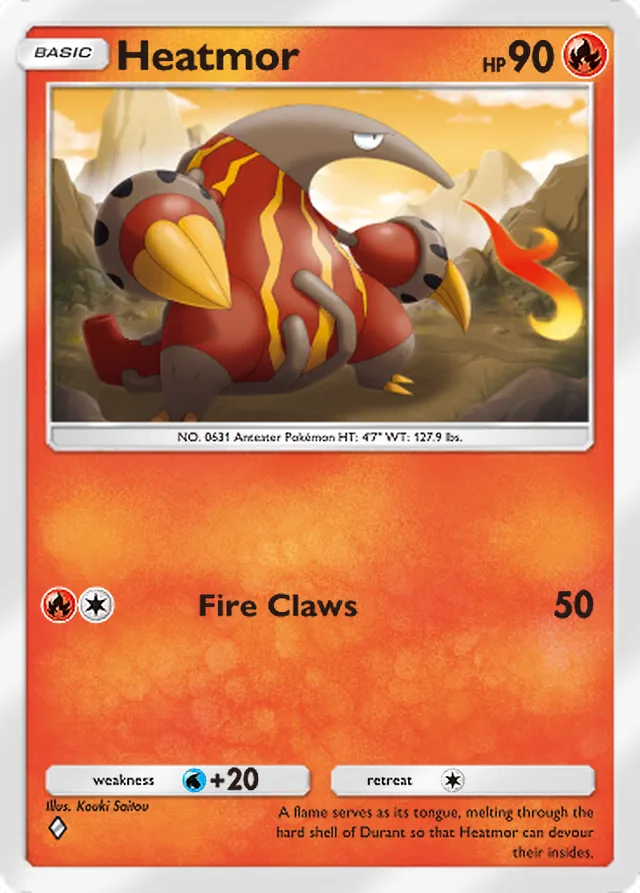 Heatmor, Ruler of the Skies #029, Basic Fire Pokémon, illustrated by Kouki Saitou