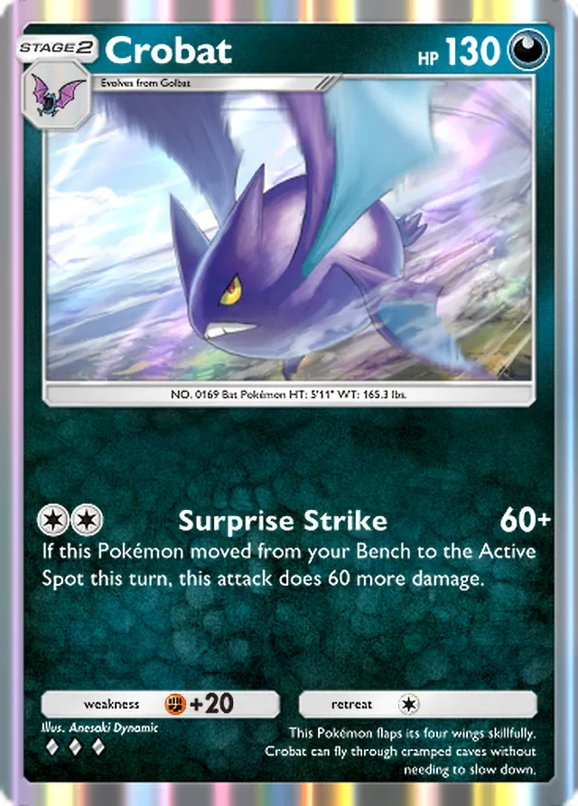 Crobat, Pulsing Aura #100, Stage 2 Darkness Pokémon, illustrated by Anesaki Dynamic