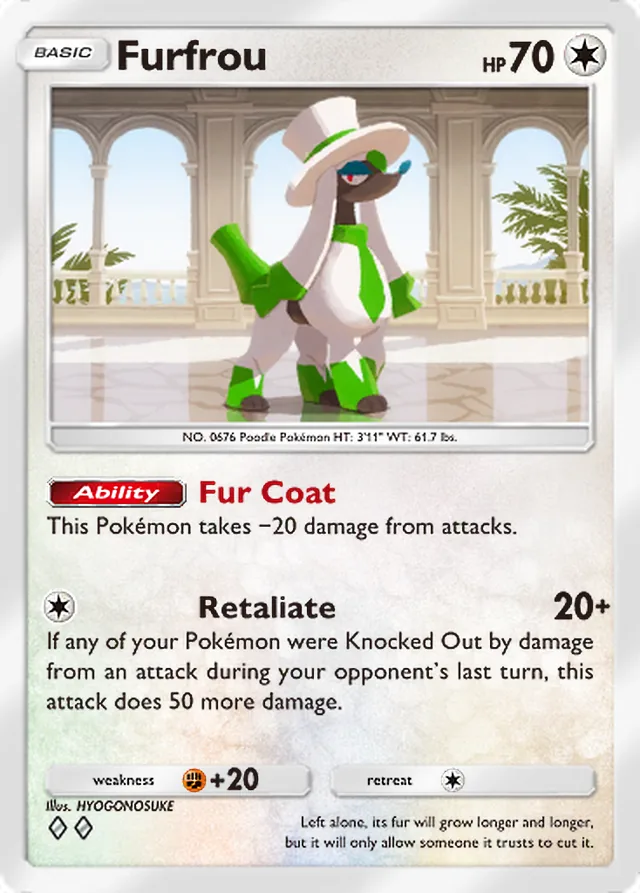 Furfrou, Ruler of the Skies #142, Basic Colorless Pokémon, illustrated by HYOGONOSUKE