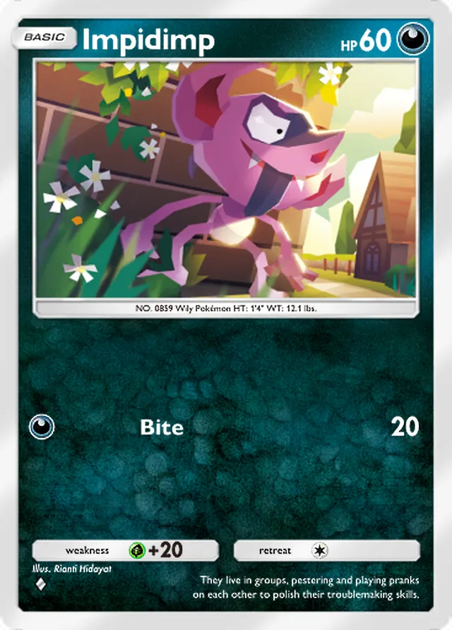 Impidimp, Mega Rising #163, Basic Darkness Pokémon, illustrated by Rianti Hidayat