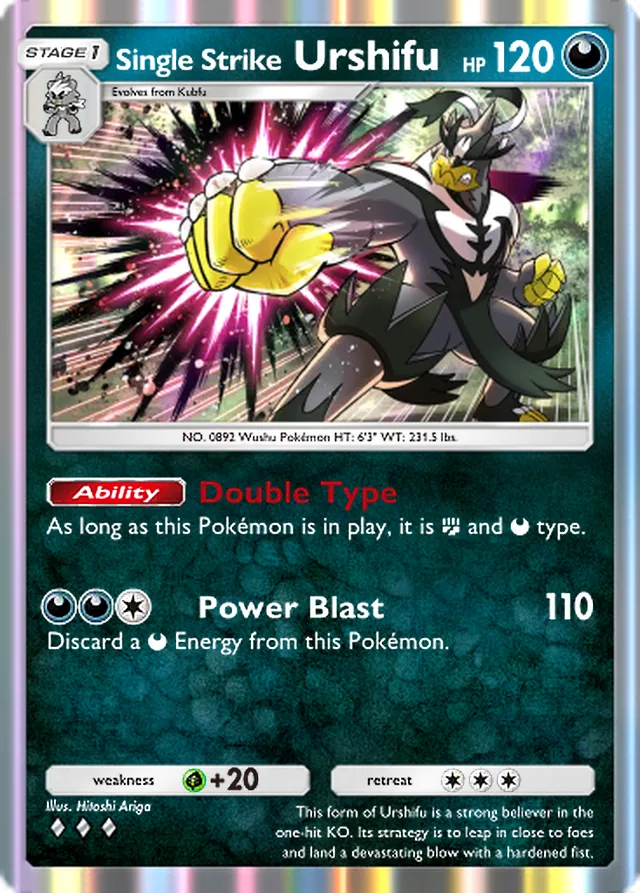 Single Strike Urshifu, Pulsing Aura #113, Stage 1 Darkness Pokémon, illustrated by Hitoshi Ariga