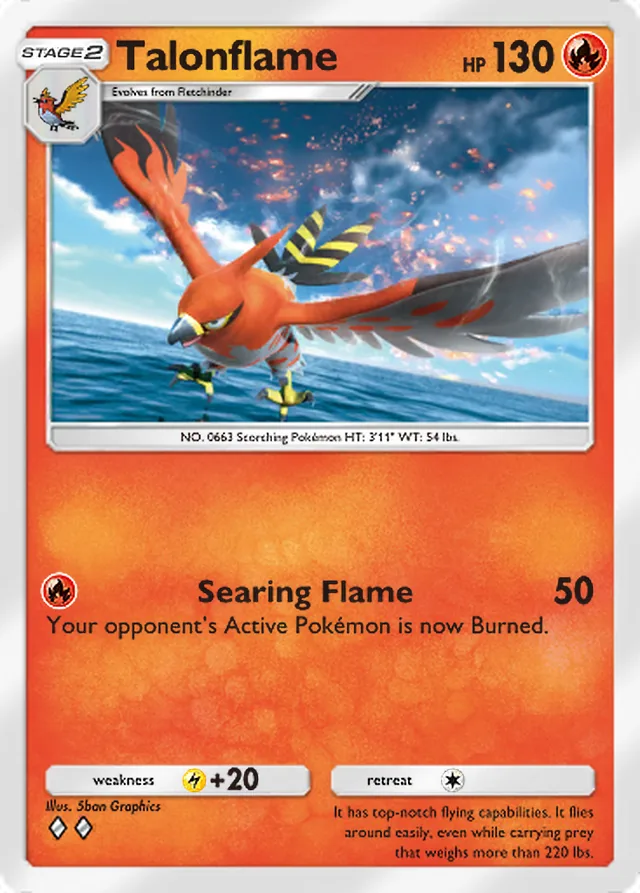 Talonflame, Secluded Springs #012, Stage 2 Fire Pokémon, illustrated by 5ban Graphics