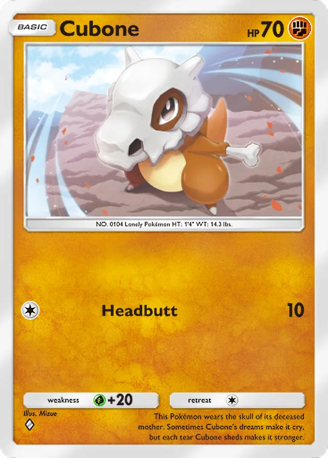 Cubone, Fantastical Parade #082, Basic Fighting Pokémon, illustrated by Mizue
