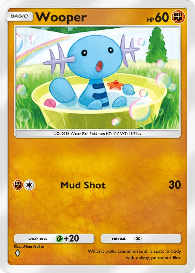 Wooper, Everyday Wonders #036, Basic Fighting Pokémon, illustrated by Mina Nakai