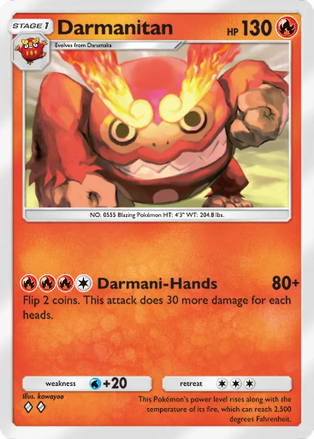 Darmanitan, Mega Rising #040, Stage 1 Fire Pokémon, illustrated by kawayoo