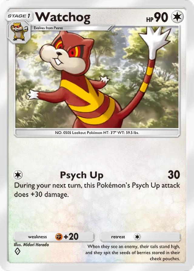 Watchog, Pulsing Aura #136, Stage 1 Colorless Pokémon, illustrated by Midori Harada