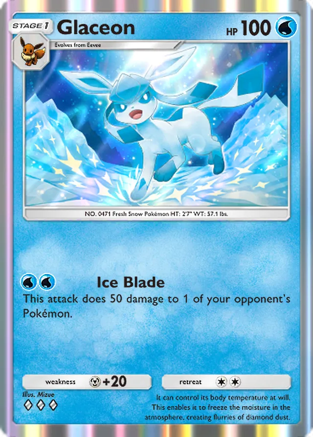 Glaceon, Eevee Grove #017, Stage 1 Water Pokémon, illustrated by Mizue