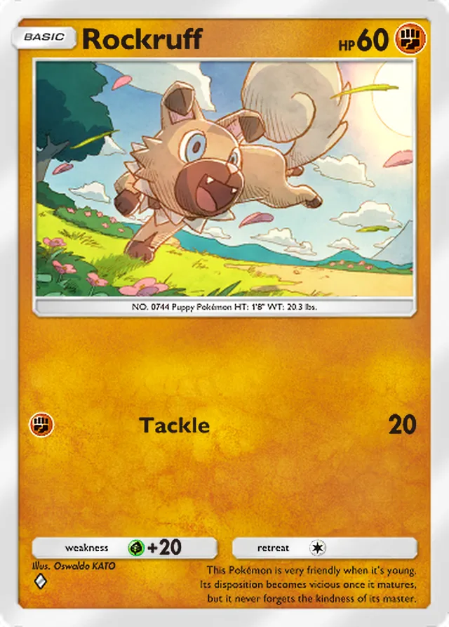 Rockruff, Celestial Guardians #099, Basic Fighting Pokémon, illustrated by Oswaldo KATO