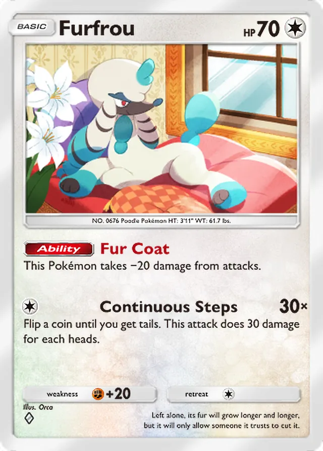 Furfrou, Team Rocket’s Ambition #064, Basic Colorless Pokémon, illustrated by Orca