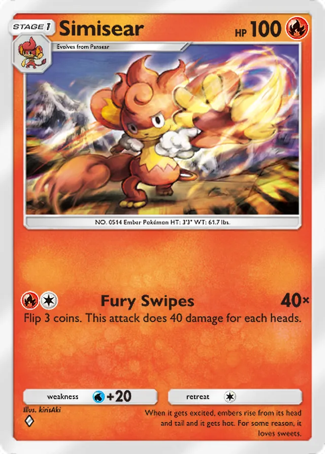 Simisear, Mega Rising #038, Stage 1 Fire Pokémon, illustrated by kirisAki