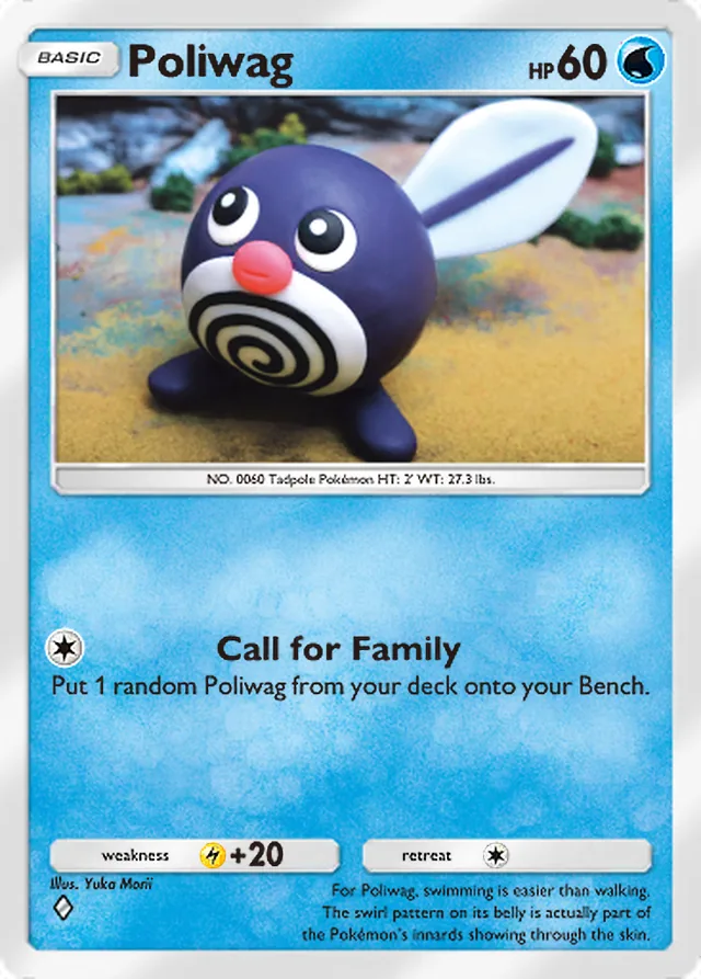 Poliwag, Secluded Springs #013, Basic Water Pokémon, illustrated by Yuka Morii