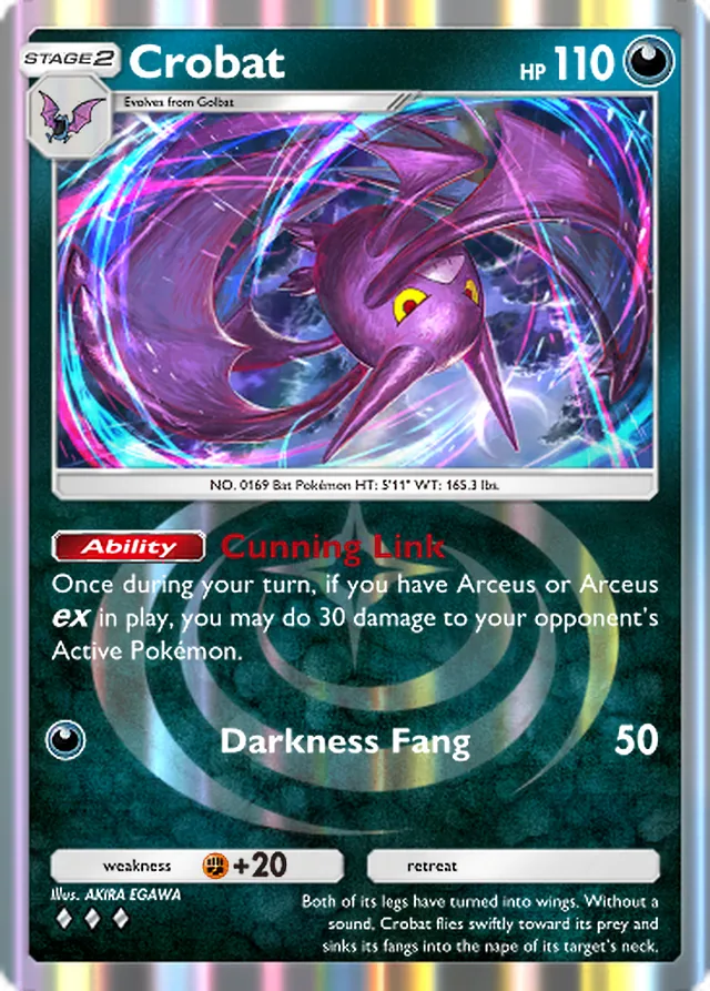 Crobat, Triumphant Light #050, Stage 2 Darkness Pokémon, illustrated by AKIRA EGAWA