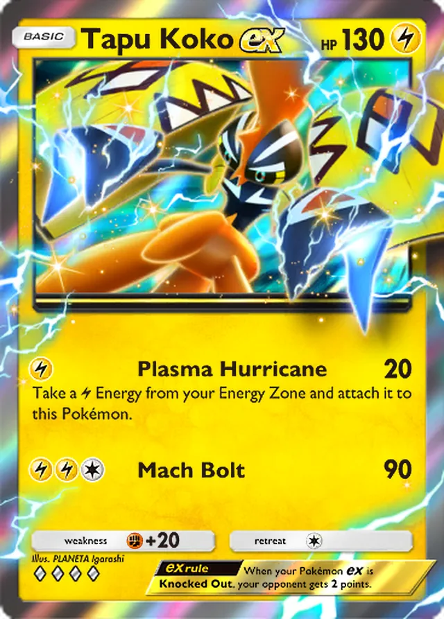 Tapu Koko ex, Extradimensional Crisis #019, Basic Lightning Pokémon, illustrated by PLANETA Igarashi