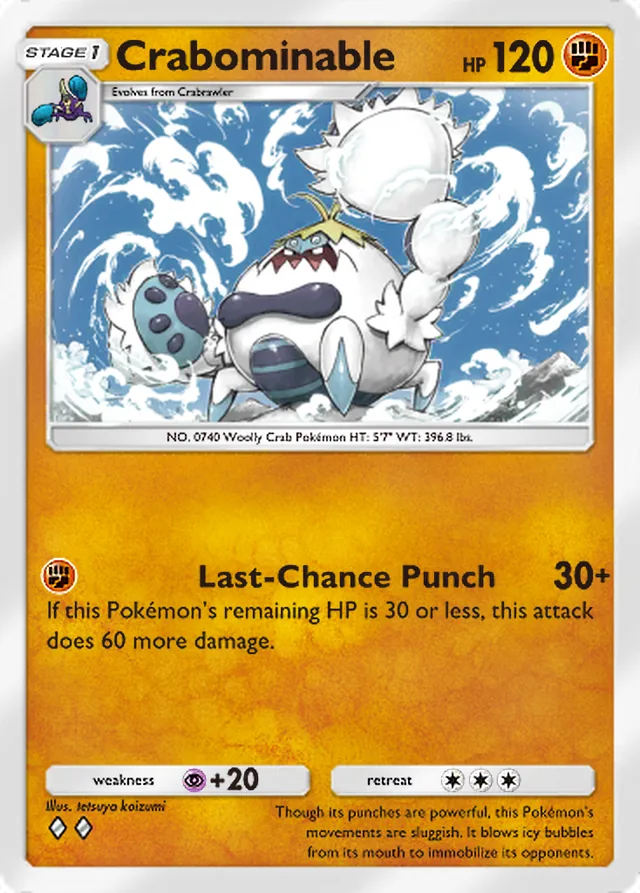Crabominable, Mega Rising #140, Stage 1 Fighting Pokémon, illustrated by tetsuya koizumi