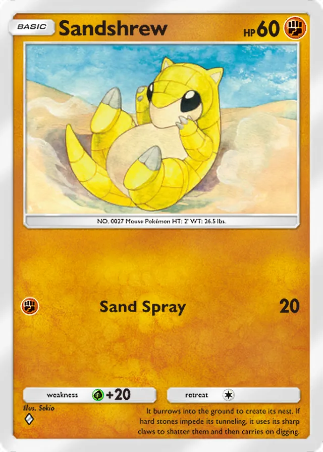 Sandshrew, Mega Rising #122, Basic Fighting Pokémon, illustrated by Sekio
