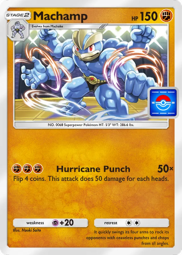 Machamp, Promo-A #114, Stage 2 Fighting Pokémon, illustrated by Naoki Saito