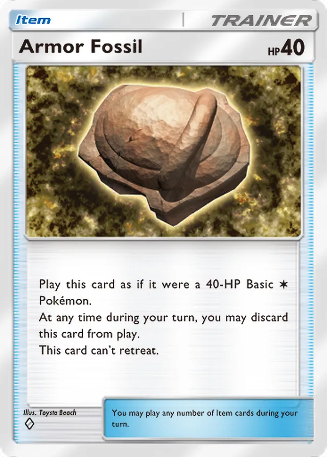 Armor Fossil, Space-Time Smackdown #145, Trainer card, illustrated by Toyste Beach