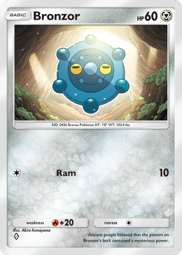 Bronzor, Triumphant Light #058, Basic Metal Pokémon, illustrated by Akira Komayama