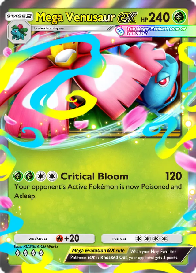 Mega Venusaur ex, Crimson Blaze #004, Stage 2 Grass Pokémon, illustrated by PLANETA CG Works