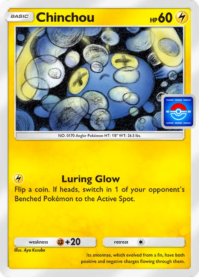 Chinchou, Promo-A #095, Basic Lightning Pokémon, illustrated by Aya Kusube