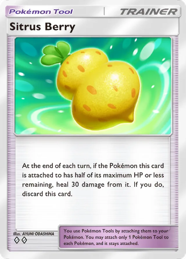 Sitrus Berry, Mega Rising #218, Trainer card, illustrated by AYUMI ODASHIMA