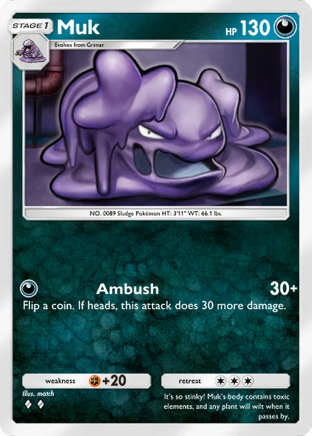Muk, Ruler of the Skies #092, Stage 1 Darkness Pokémon, illustrated by match