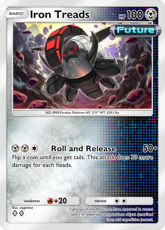 Iron Treads, Paradox Drive #051, Basic Metal Pokémon, illustrated by nagimiso