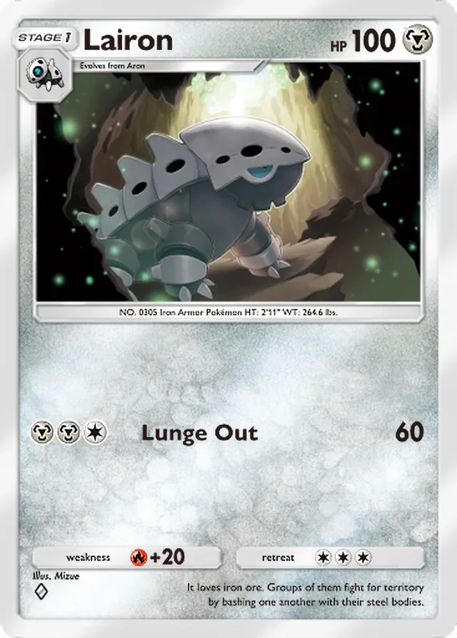 Lairon, Extradimensional Crisis #049, Stage 1 Metal Pokémon, illustrated by Mizue