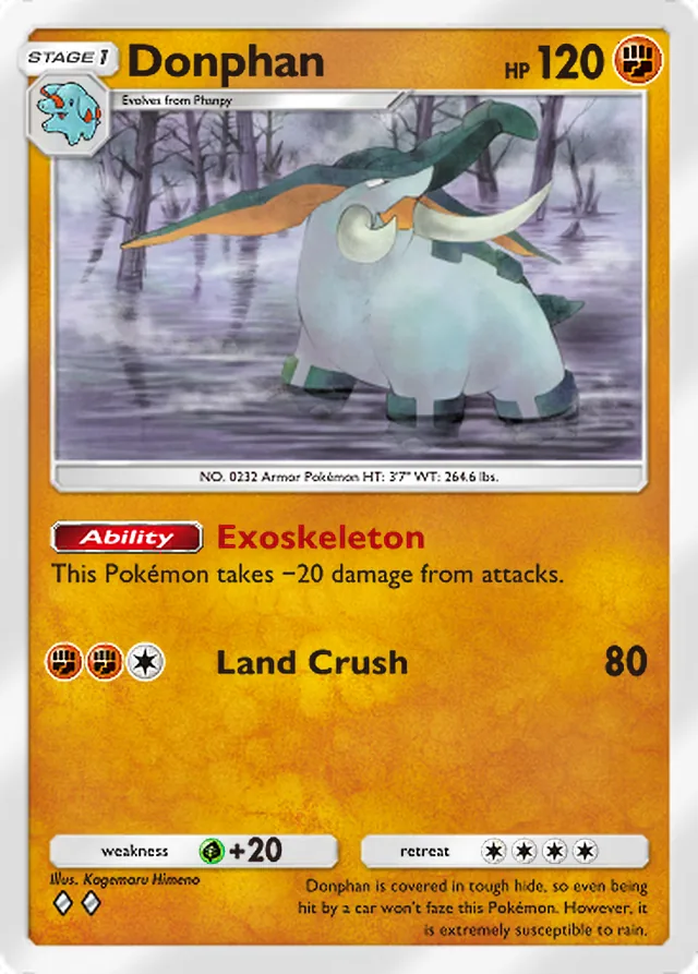 Donphan, Secluded Springs #044, Stage 1 Fighting Pokémon, illustrated by Kagemaru Himeno