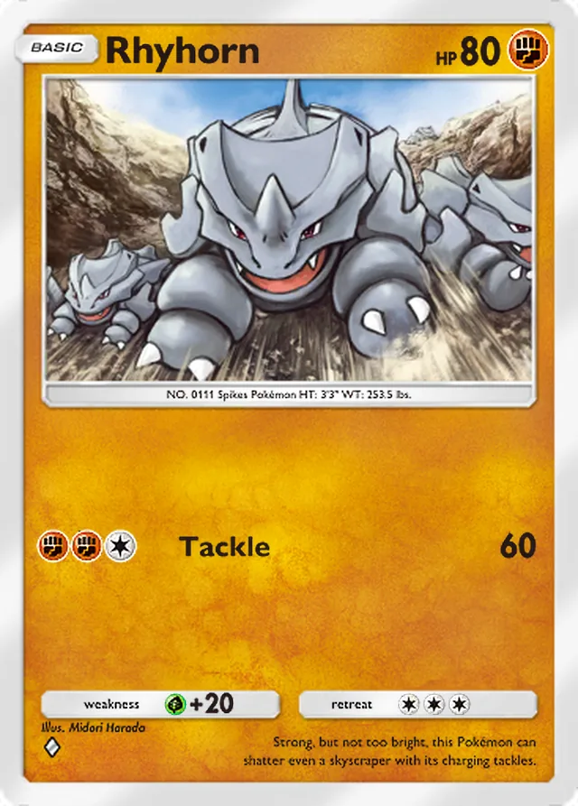 Rhyhorn, Genetic Apex #156, Basic Fighting Pokémon, illustrated by Midori Harada