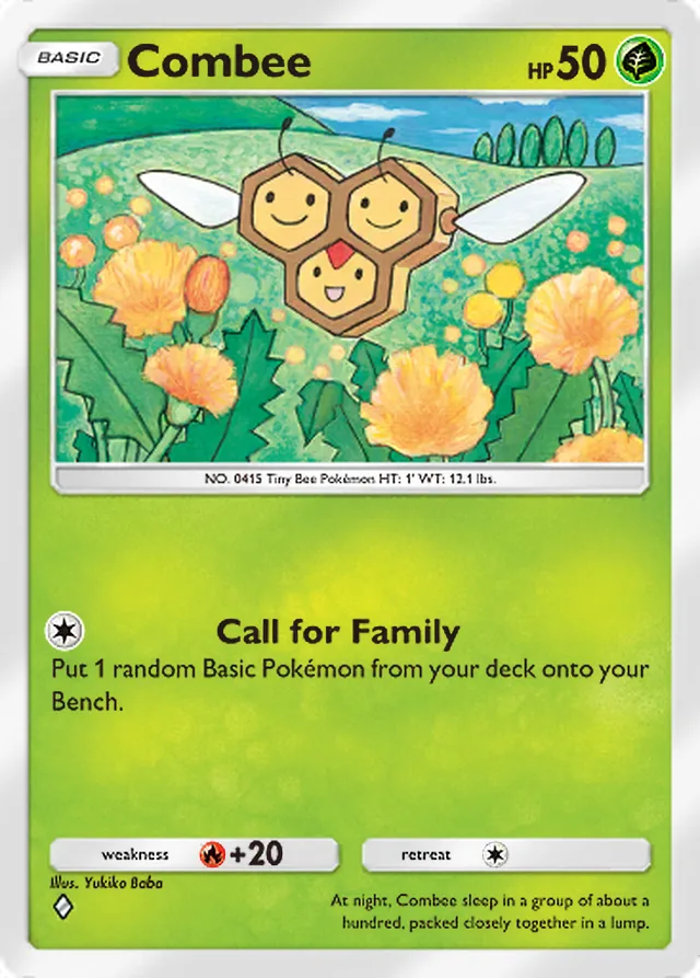 Combee, Space-Time Smackdown #017, Basic Grass Pokémon, illustrated by Yukiko Baba