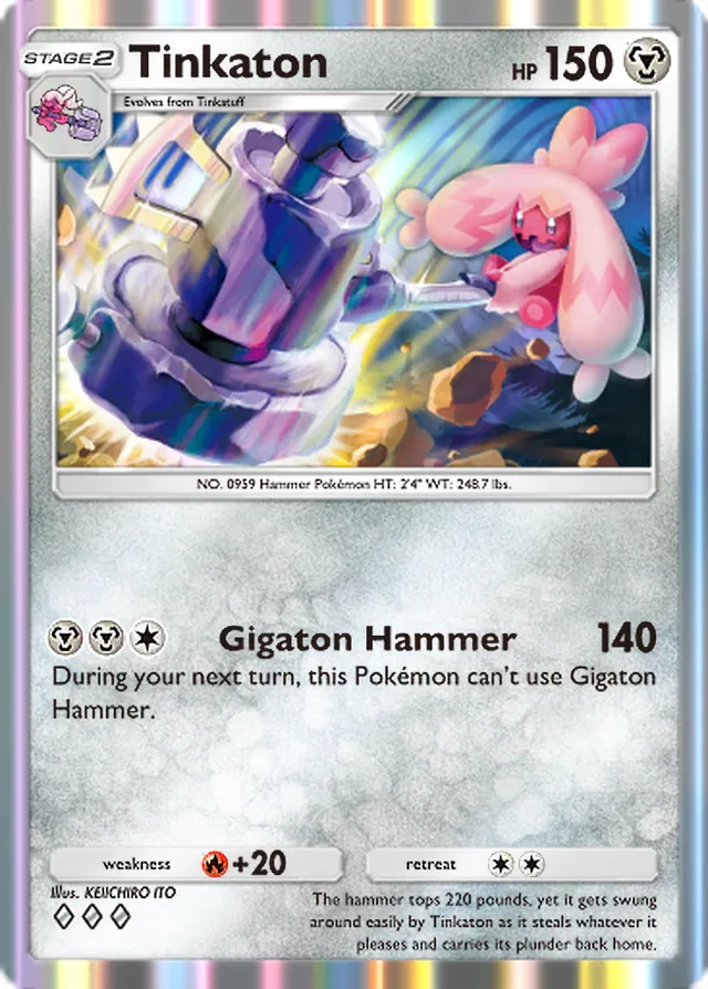 Tinkaton, Paldean Wonders #074, Stage 2 Metal Pokémon, illustrated by KEIICHIRO ITO