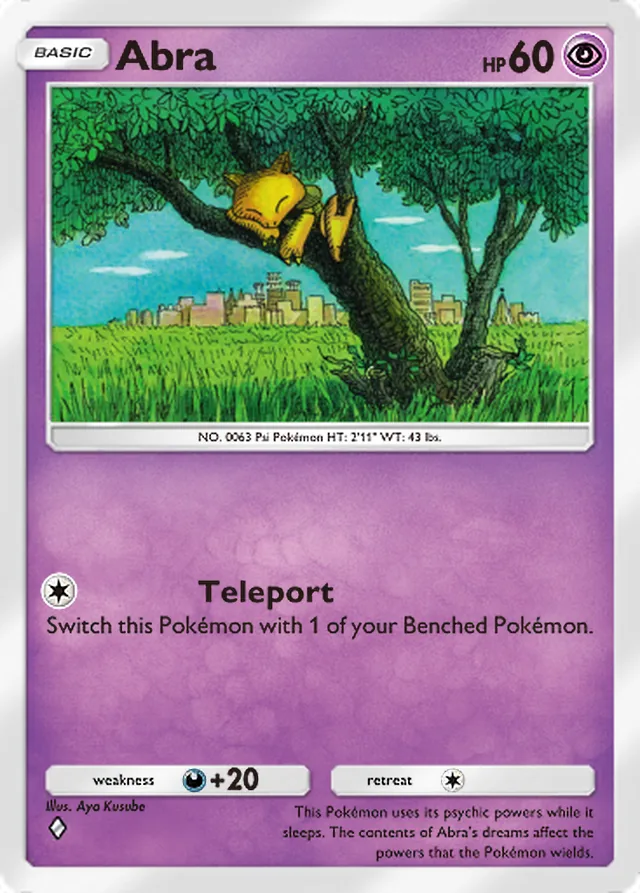 Abra, Genetic Apex #115, Basic Psychic Pokémon, illustrated by Aya Kusube