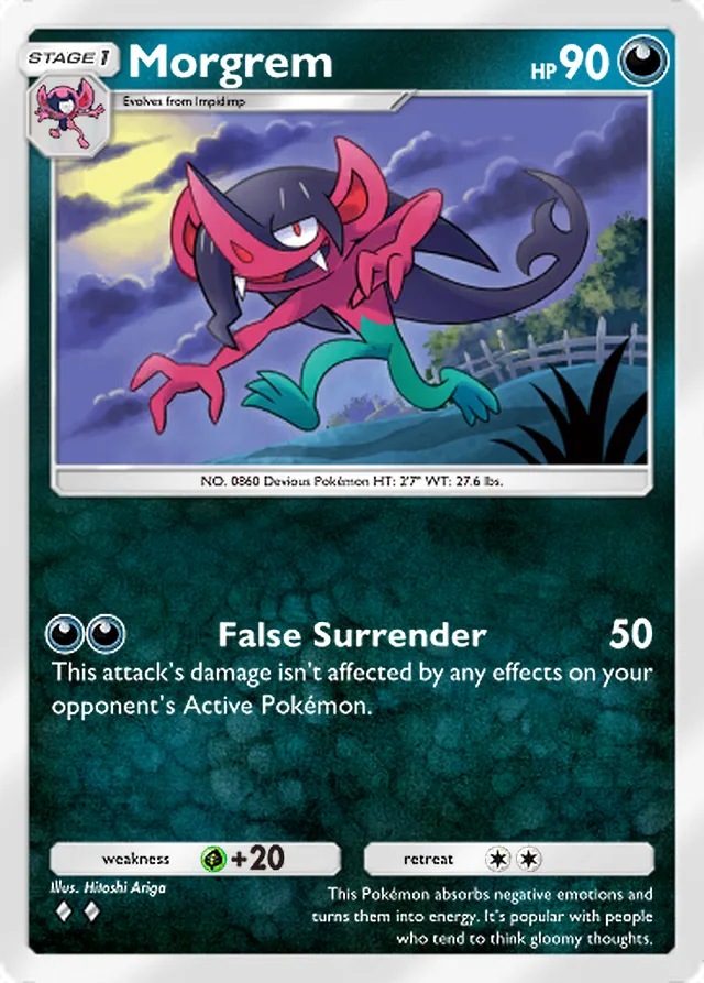 Morgrem, Mega Rising #164, Stage 1 Darkness Pokémon, illustrated by Hitoshi Ariga