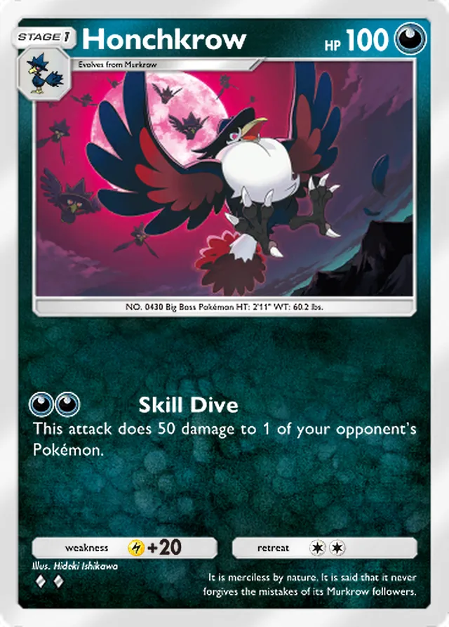 Honchkrow, Space-Time Smackdown #097, Stage 1 Darkness Pokémon, illustrated by Hideki Ishikawa